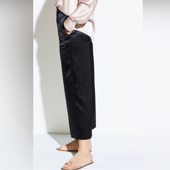 VINCE Metallic Satin Crop Wide Leg Pants in Black Sz 4 - Picture 2 of 10